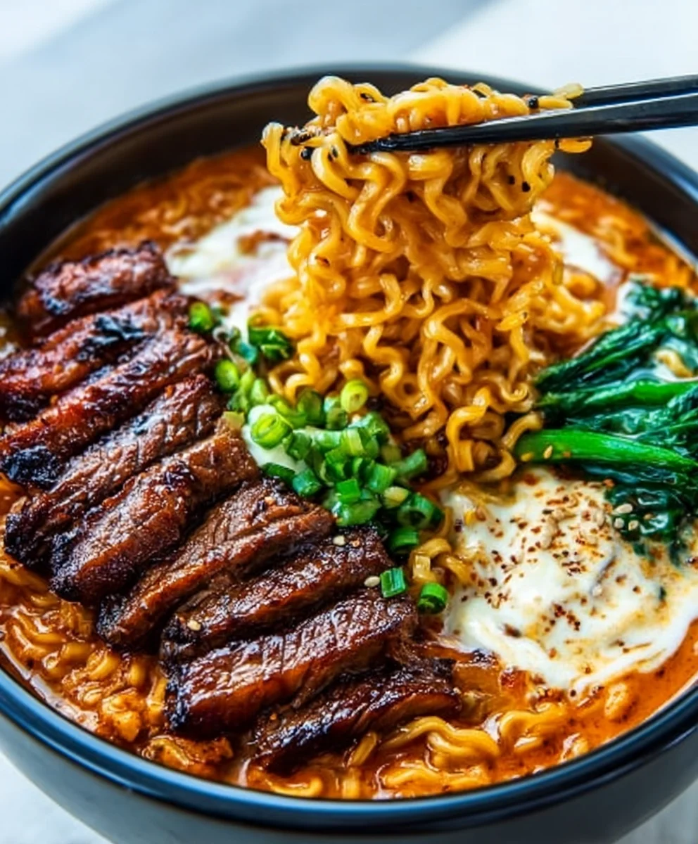 Spicy Korean Ramen Beef Creamy Sauce Recipe