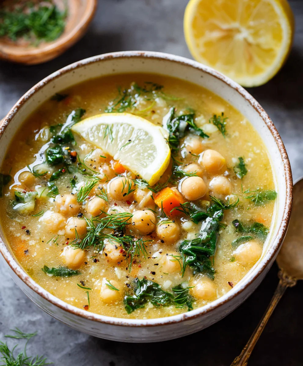 Lemony Greek Chickpea Soup- Bright Flavorful Comfort