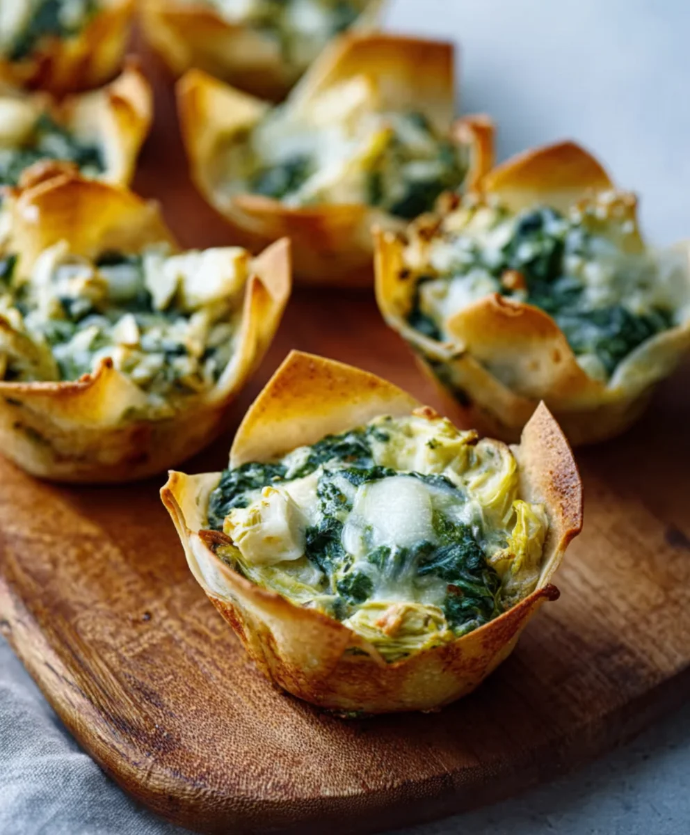 Spinach Artichoke Wonton Cups - Easy Appetizer Recipe