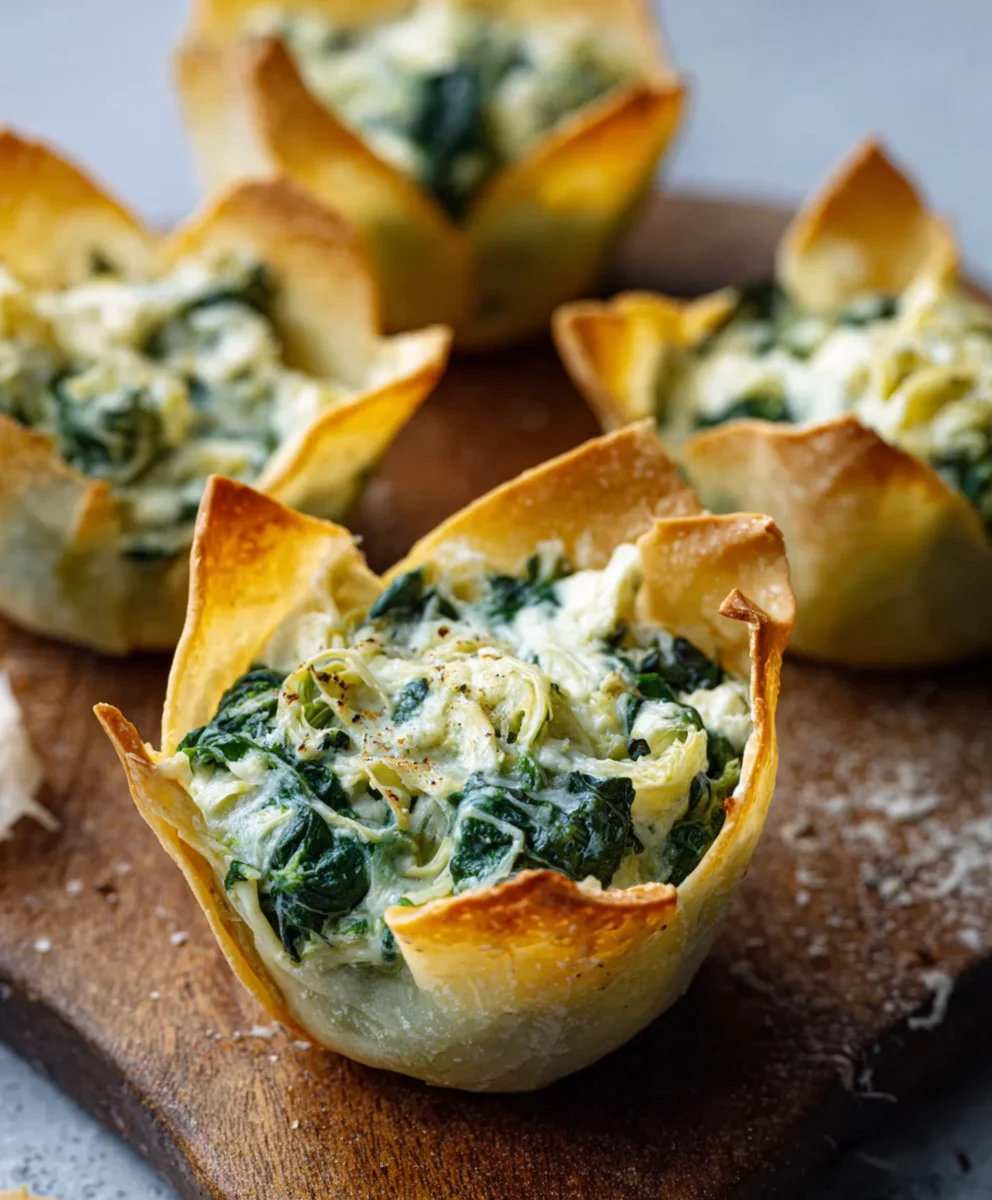 Spinach Artichoke Wonton Cups - Easy Appetizer Recipe