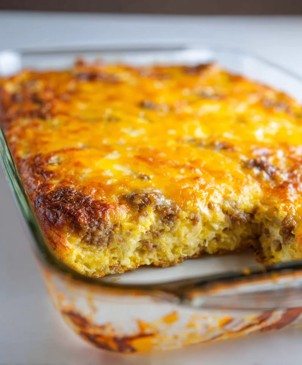 Cheesy Beef Sausage Hashbrown Breakfast Casserole Recipe