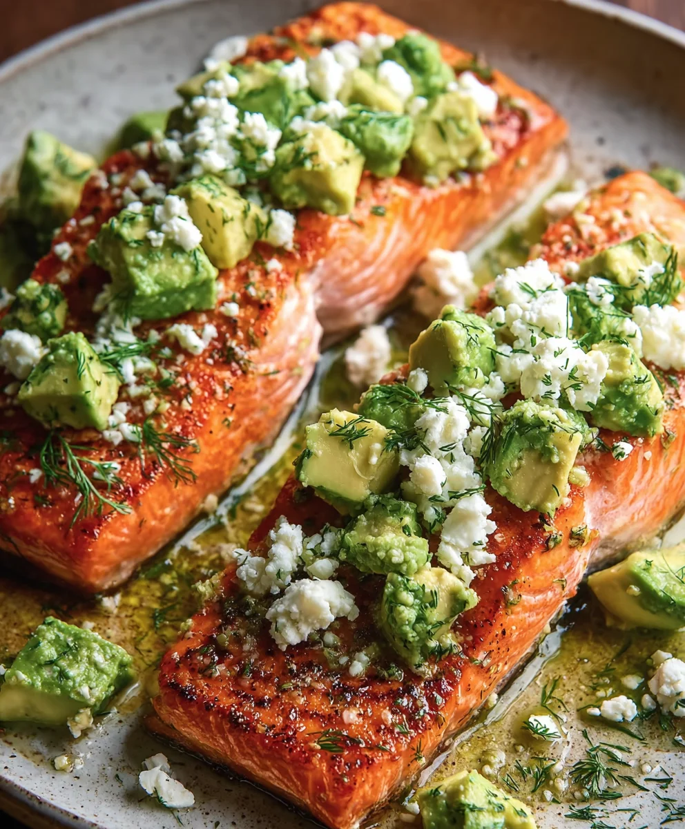 Baked Salmon with Avocado Feta - Easy Dinner Recipe