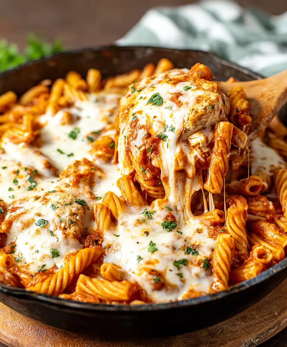 Easy Chicken Parmesan Pasta Skillet Dinner