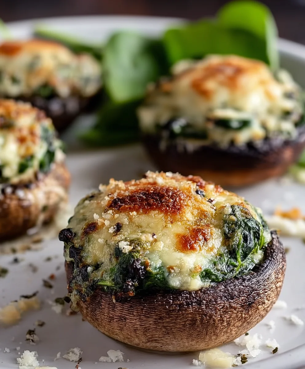 Spinach Cheese Stuffed Portobello Mushroom - Easy Dinner