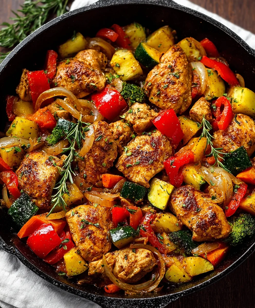 Healthy Low Carb Chicken Vegetable Skillet- Easy Meal