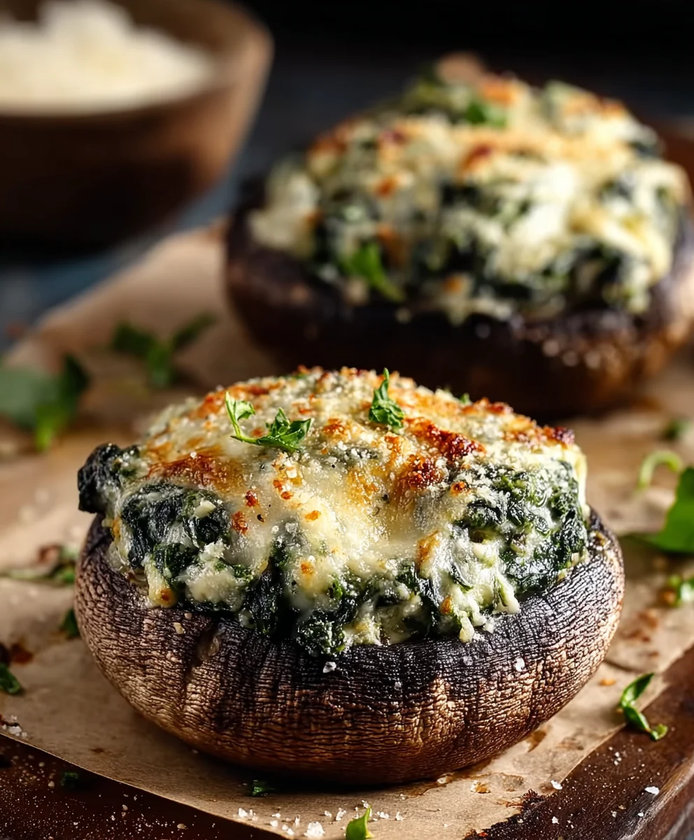 Spinach Cheese Stuffed Portobello Mushroom - Easy Dinner