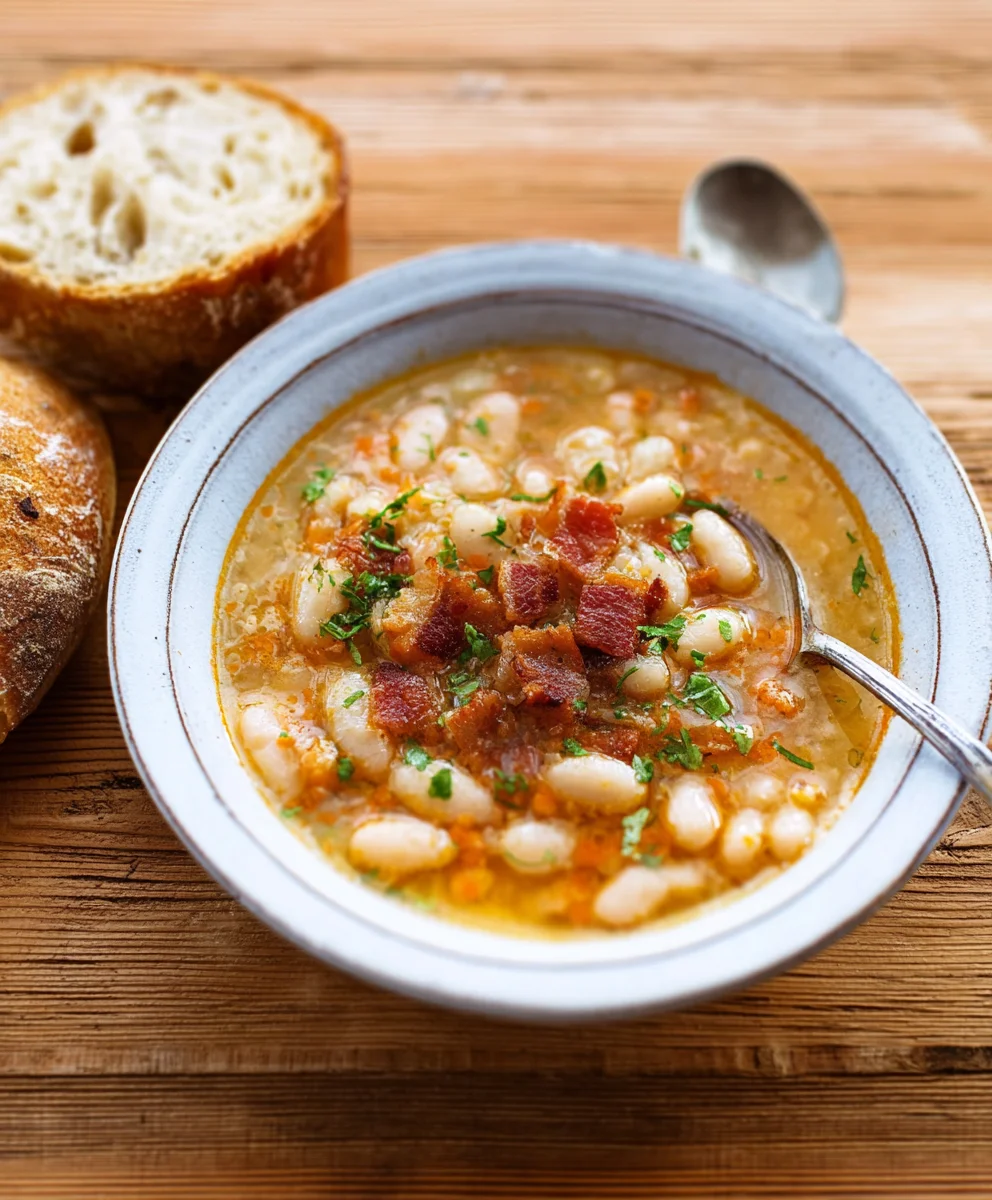 Hearty White Bean Soup with Beef Beef Bacon - Delicious!