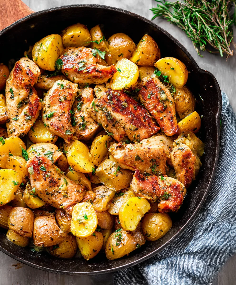 Easy Garlic Butter Chicken Potatoes Skillet Dinner