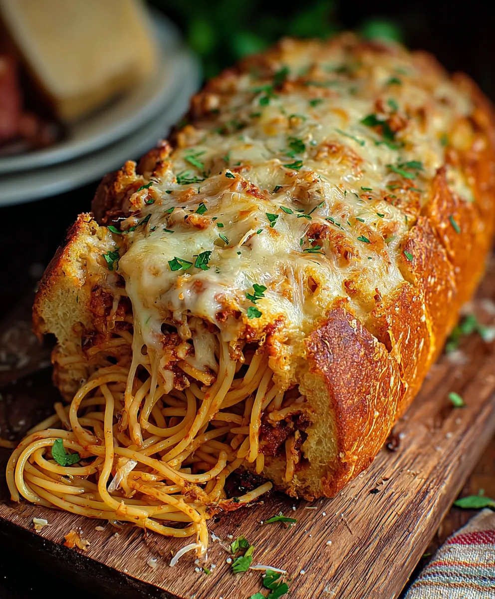 Spaghetti Stuffed Garlic Bread - Ultimate Comfort Food