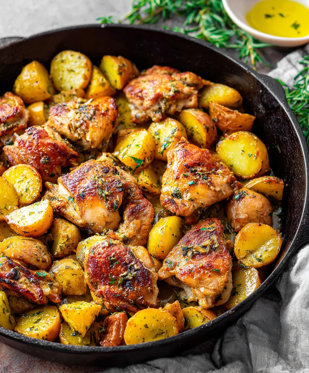 Easy Garlic Butter Chicken Potatoes Skillet Dinner