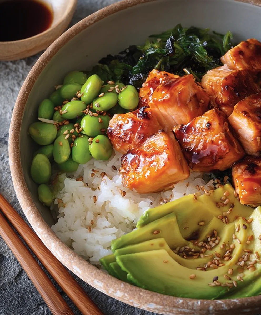 Teriyaki Salmon Sushi Bowl - Delicious GF Recipe