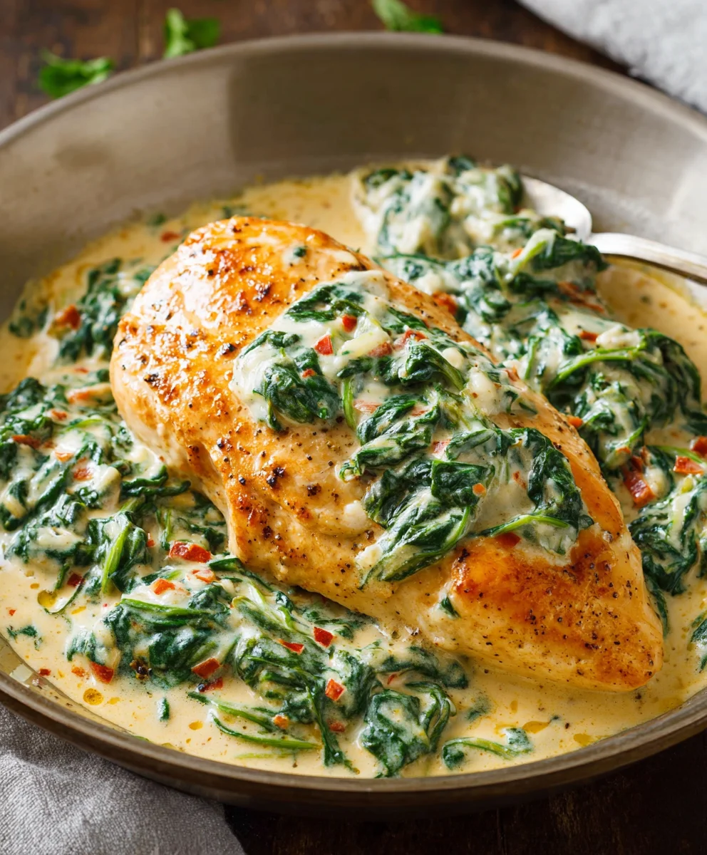 Creamy Chicken Spinach Parmesan - Easy Dinner