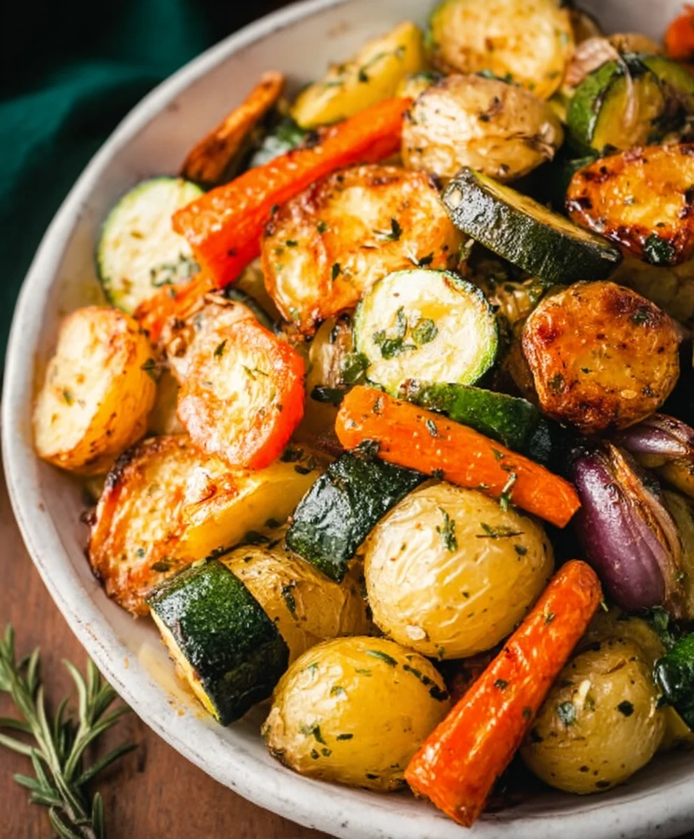 Garlic Herb Roasted Potatoes Carrots Zucchini - Easy Veggie Side