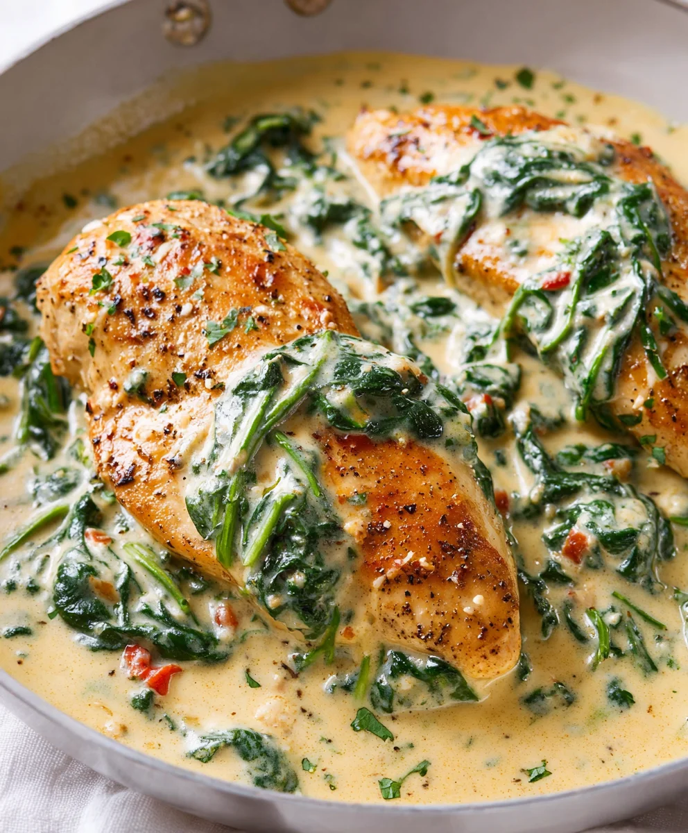 Creamy Chicken Spinach Parmesan - Easy Dinner