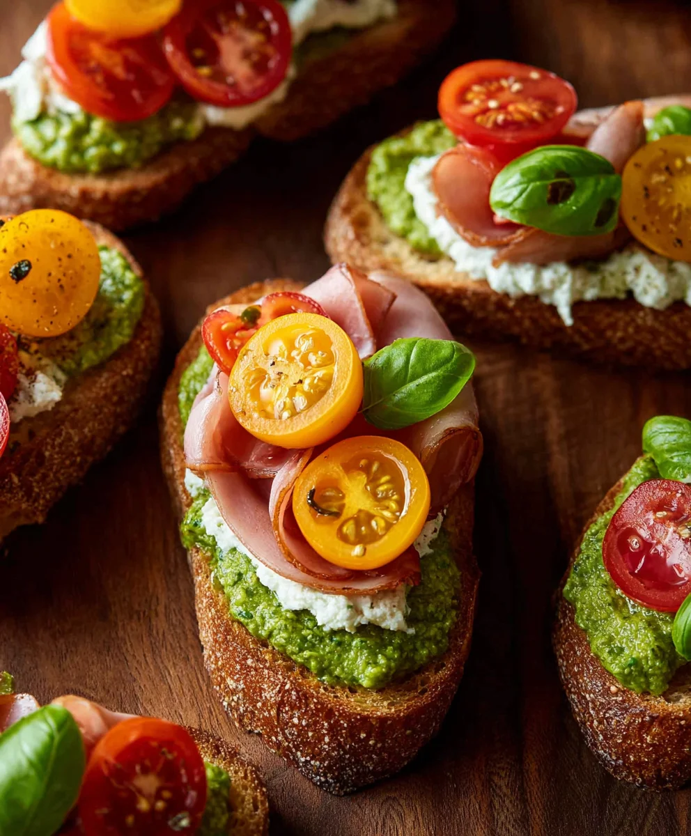 Tomato Crostini with Pesto Ricotta-Easy Appetizer
