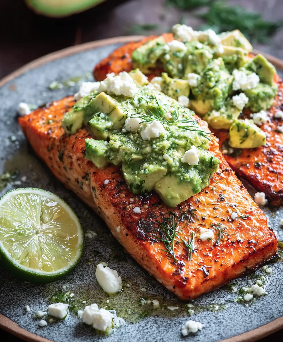 Baked Salmon with Avocado Feta - Easy Dinner Recipe