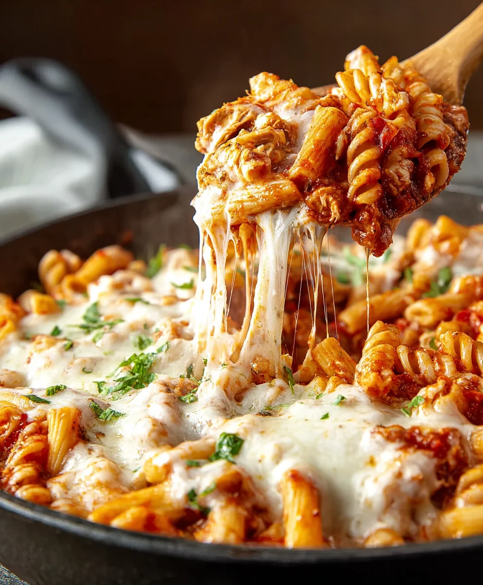 Easy Chicken Parmesan Pasta Skillet Dinner