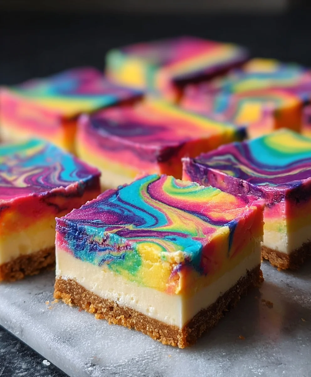 Rainbow Cheesecake Swirl Bars-Easy Dessert
