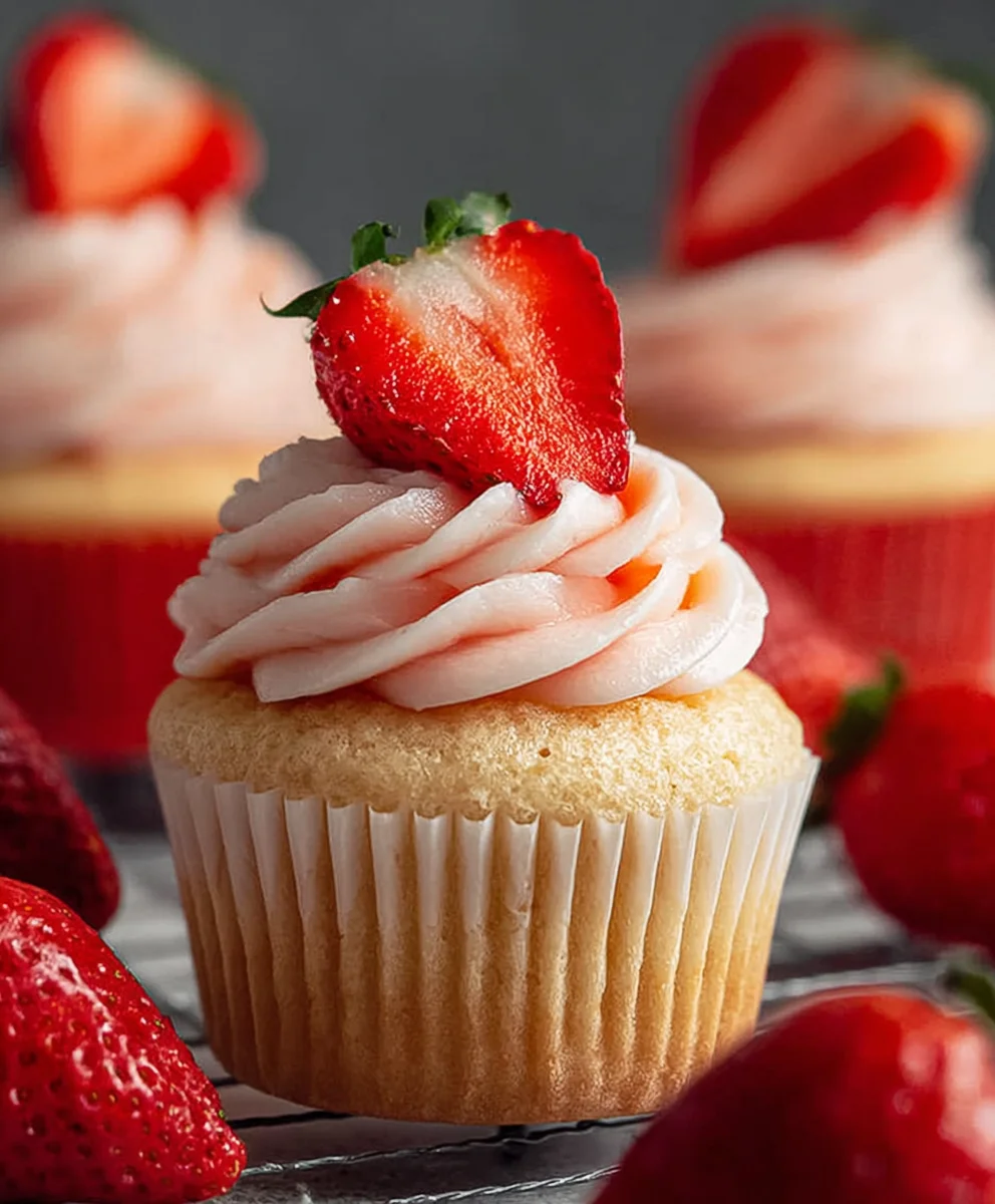 Delicious Fresh Strawberry Cupcakes-Easy Recipe