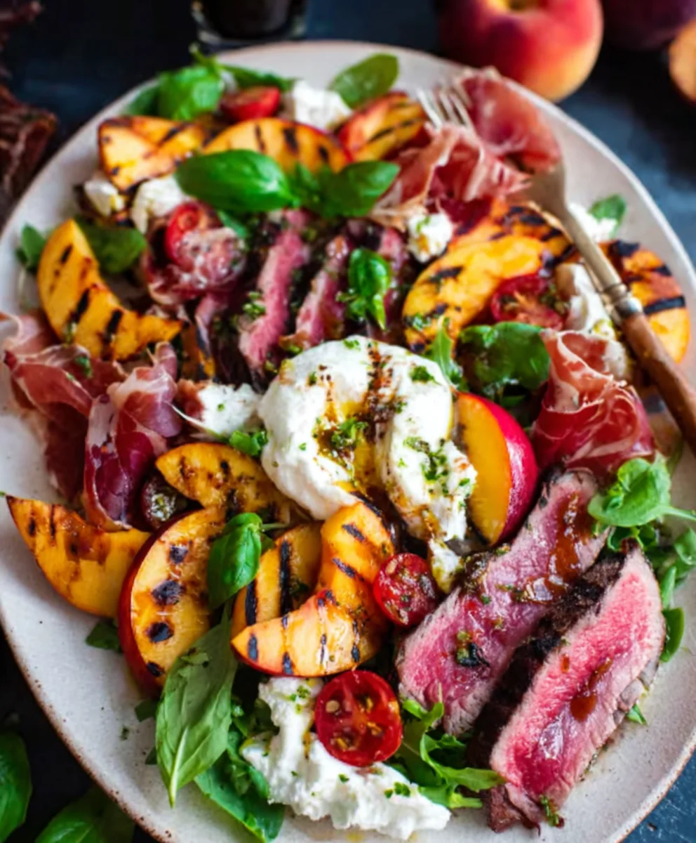 Grilled Nectarine Burrata Beef Beef Prosciutto Salad