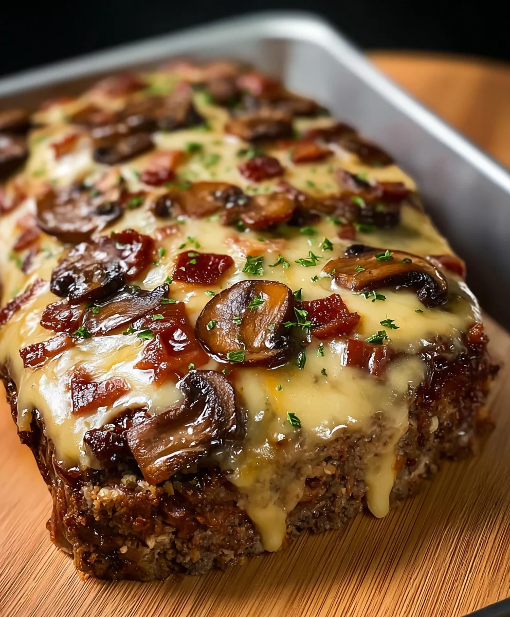 Beef Beef Bacon Mushroom Swiss Meatloaf Delight