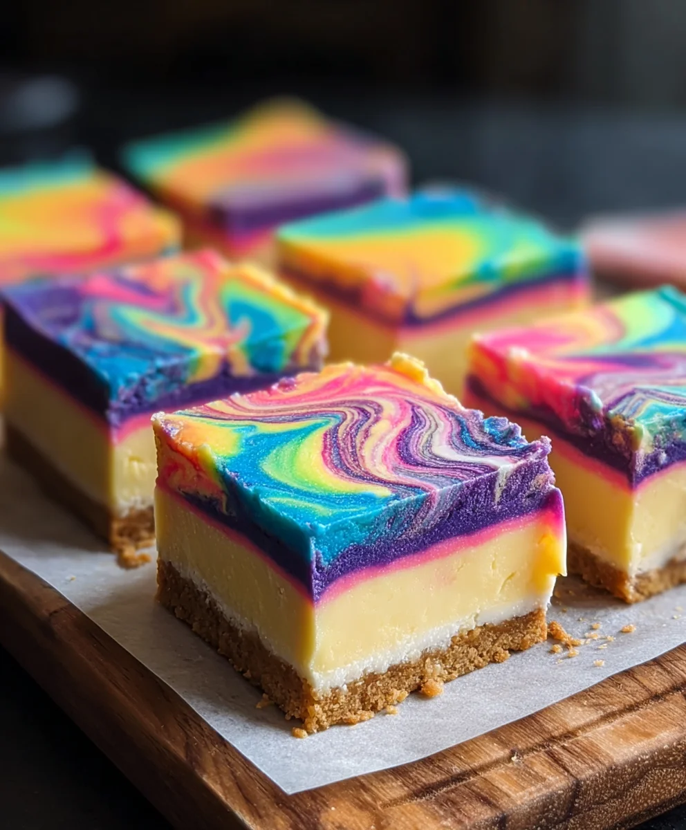 Rainbow Cheesecake Swirl Bars-Easy Dessert