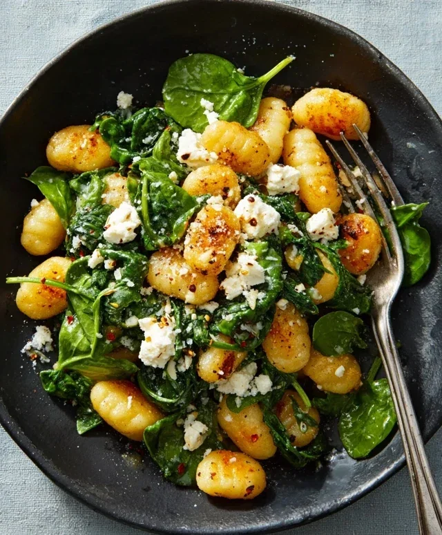 Crispy Gnocchi With Spinach And Feta