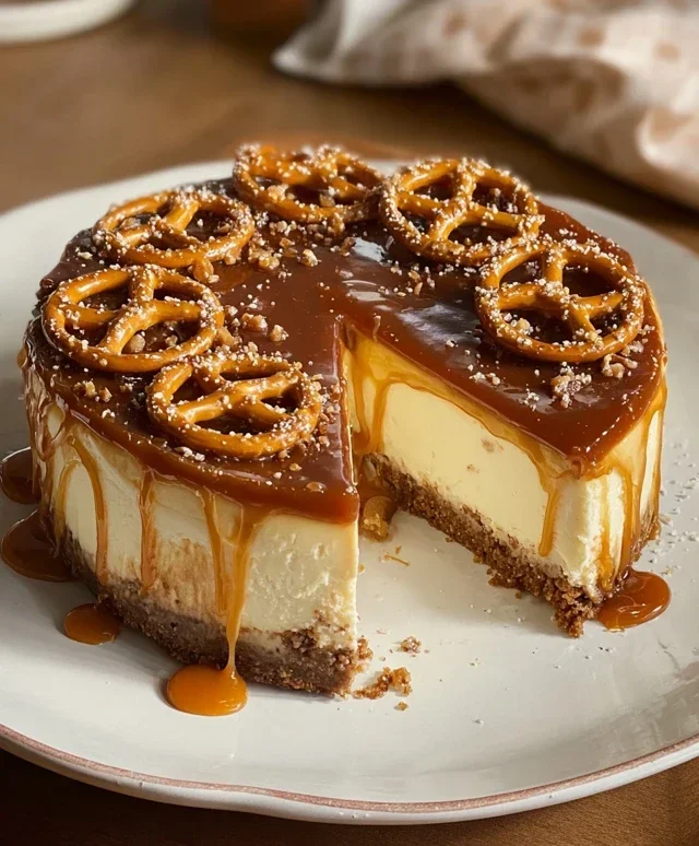 Salted Caramel Pretzel Cheesecake
