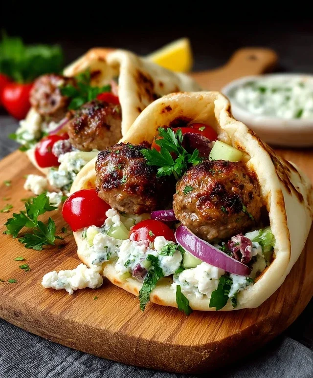 Greek Meatball Pitas