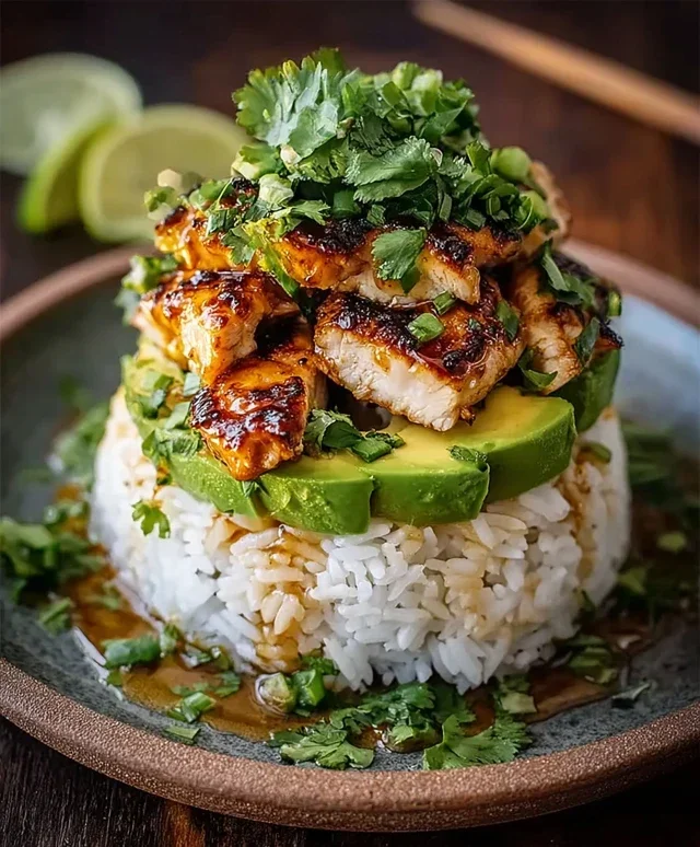 Delicious Honey Lime Chicken & Avocado Rice Stack Recipe