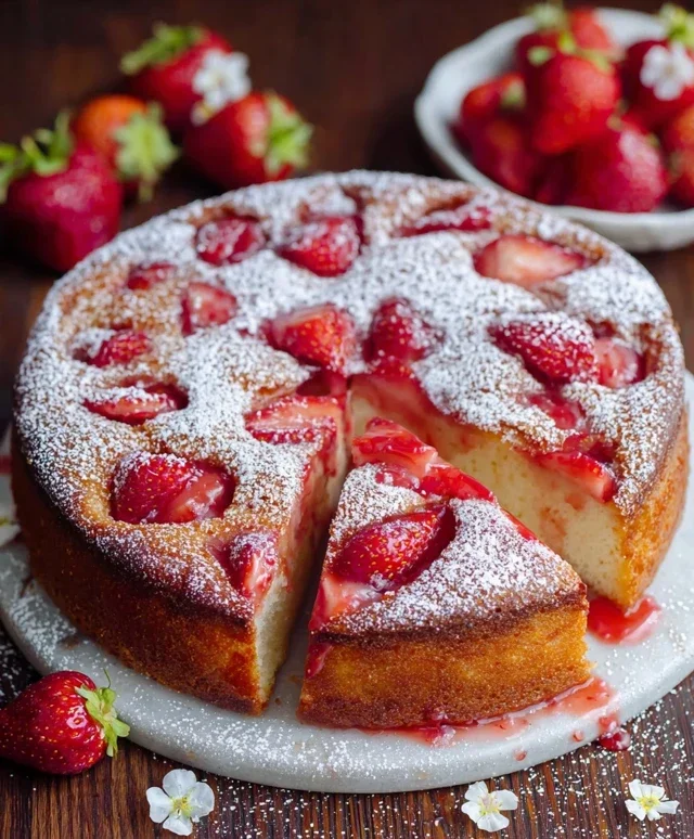 Easy Strawberry Cake with Strawberry Sauce