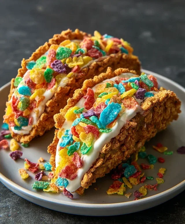 Fruity Pebbles Cheesecake Tacos