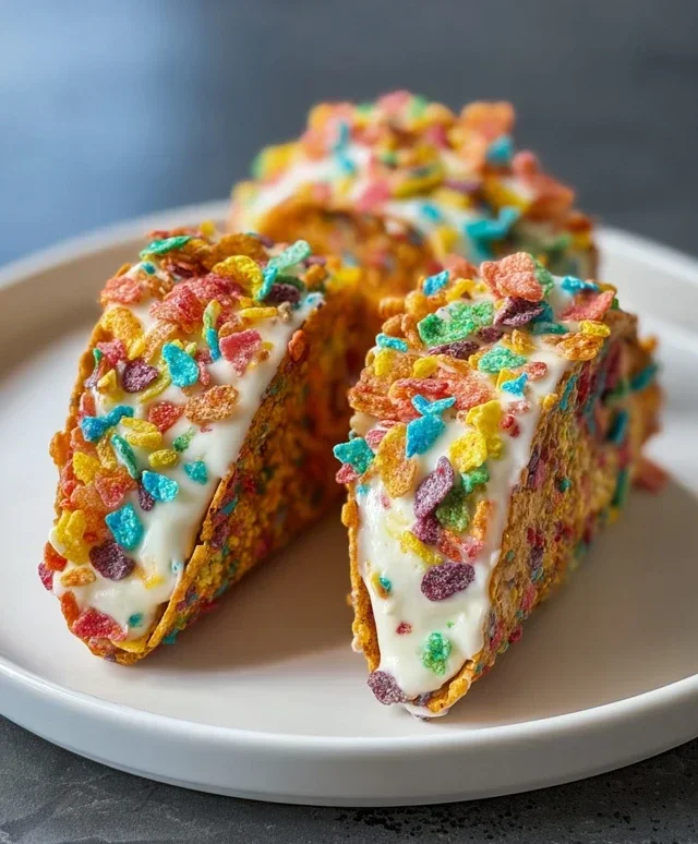 Fruity Pebbles Cheesecake Tacos