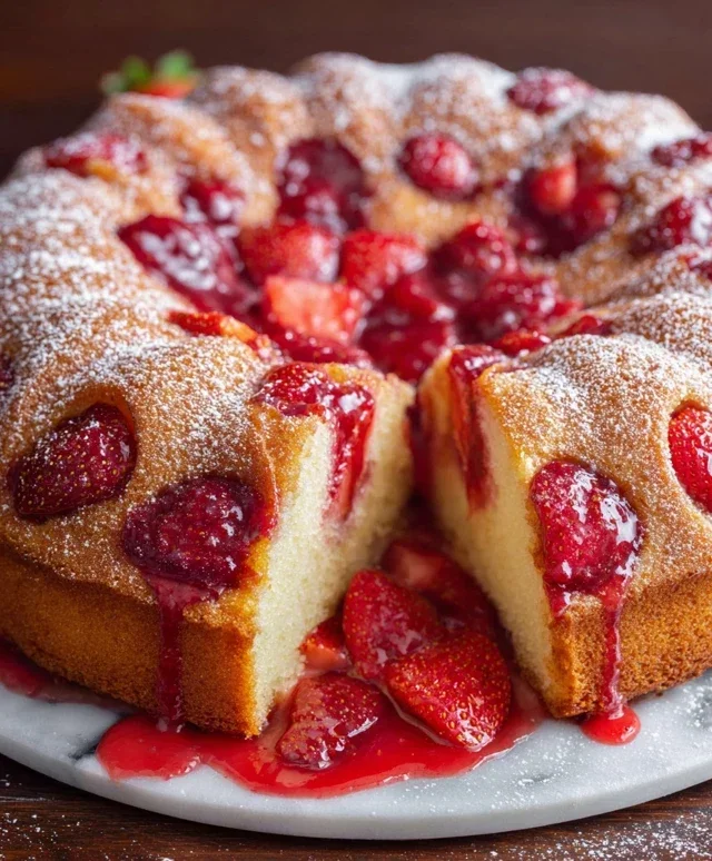 Easy Strawberry Cake with Strawberry Sauce