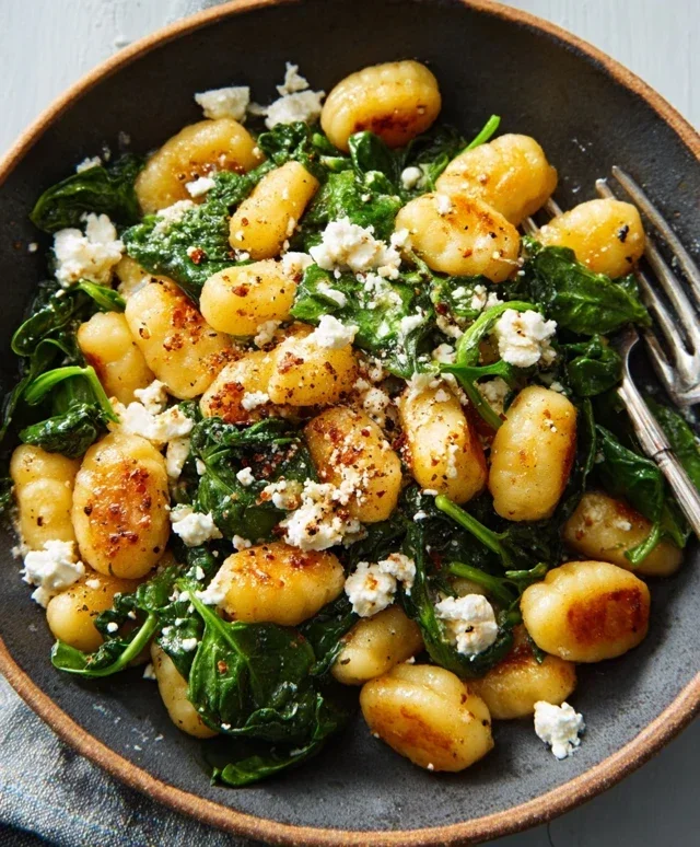 Crispy Gnocchi With Spinach And Feta