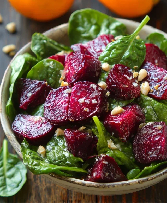 Beet Salad with Spinach and Honey-Mustard Lemon Dressing
