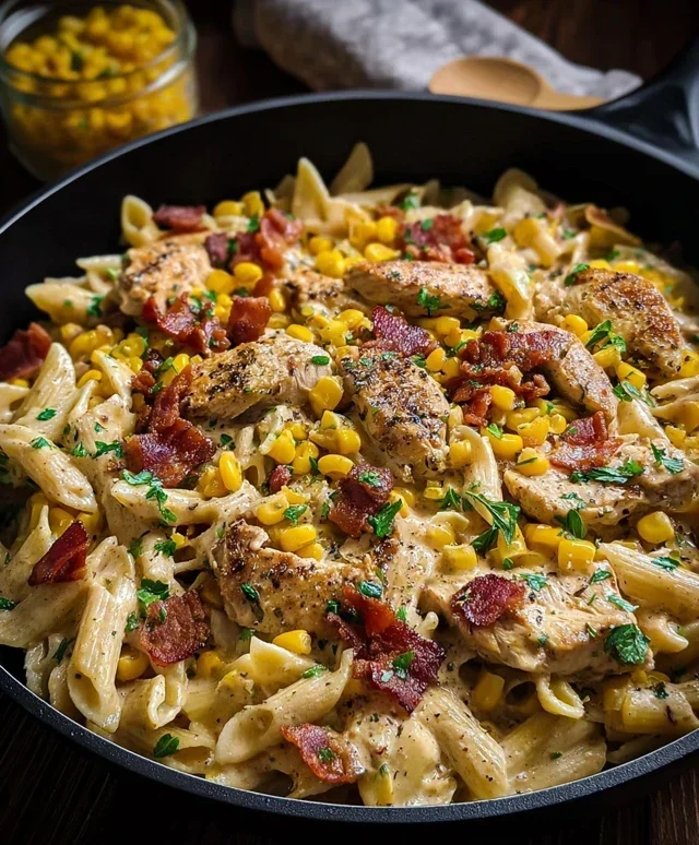 Creamy Chicken and Corn Pasta with Beef Beef Bacon