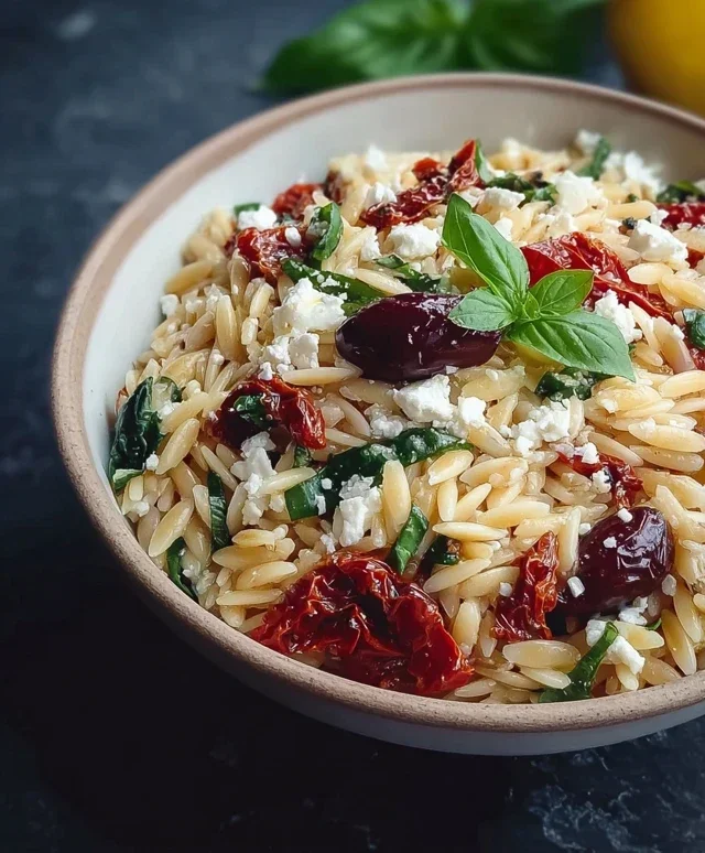 Homemade Orzo Pasta Salad with Feta and Sun Dried Tomatoes - FlirtyFood