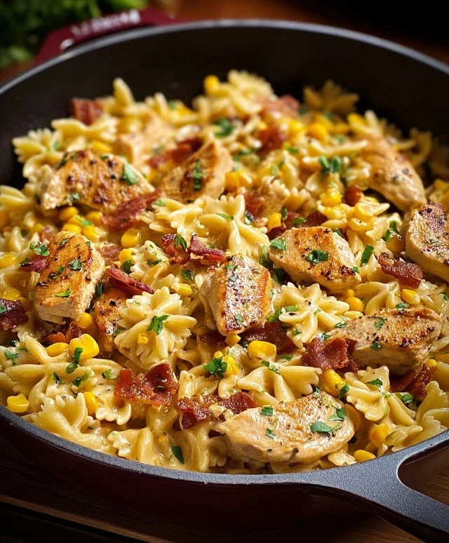 Creamy Chicken and Corn Pasta with Beef Beef Bacon